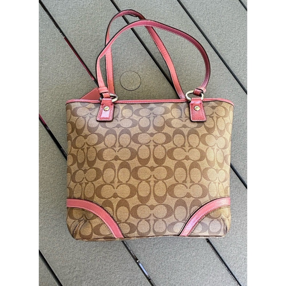 COACH Signature Peyton Tote - F18917 - Tan And Magenta - Picture 4 of 10